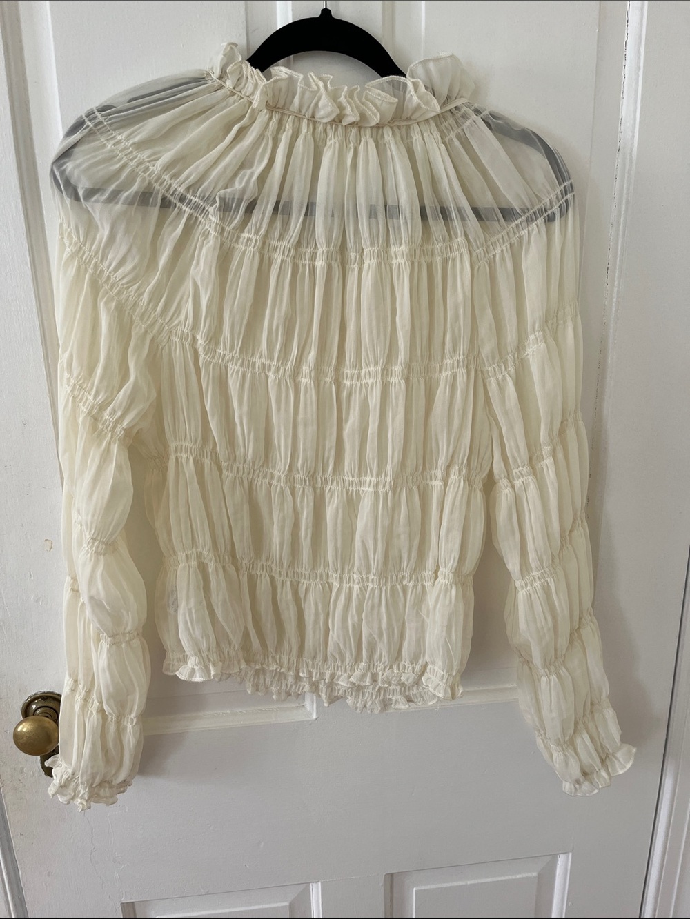 Sheer Ruffled Cream Blouse - Women Tops